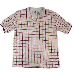 Jason Maxwell Vintage Plaid Polo Shirt White Red Orange Yellow Size S Women